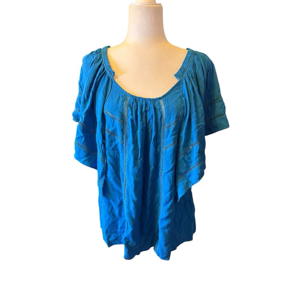 NWT ANTHROPOLOGIE Casual Peasant BOHO Shirt Top M TEAL Turquoise Addison Story